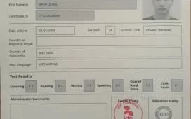 KẾT QUẢ THI IELTS BẠN TRẦN MINH QUÂN ĐẠT 7.5