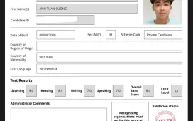 KẾT QUẢ THI IELTS THÁNG 4-2026- BẠN TUẤN CƯỜNG 8.0