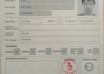 KẾT QUẢ THI IELTS BẠN TRẦN MINH QUÂN ĐẠT 7.5