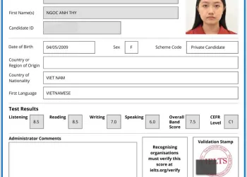 KẾT QUẢ THI IELTS THÁNG 8-2026- BẠN HOÀNG NGỌC AN THY 7.5