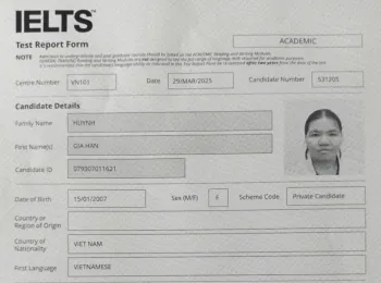KẾT QUẢ THI IELTS CỦA BẠN HUỲNH GIA HÂN