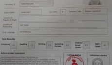 KẾT QUẢ THI IELTS CỦA BẠN LƯ VĨNH GIA HÂN